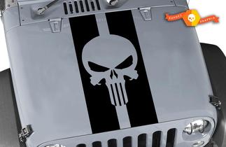 Jeep Wrangler Punisher Skull Pin Stripe Blackout Motorhaubenaufkleber
