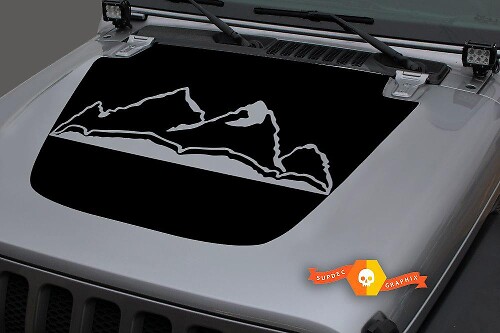 Jeep 2018-2021 Gladiator JT Wrangler JL JLU Einzigartige Hood Mountains Vinyl-Aufkleber-Grafik
