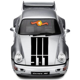 Porsche 911 Motorhaube Zentral 3 Streifen und 911 Logo Aufkleber Aufkleber
