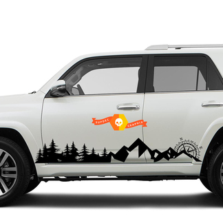 Side Trees Mountains und Compass Rocker Side Travel Vinyl-Aufkleber passend für Toyota 4Runner 2013–2020 TRD fünfte Generation
