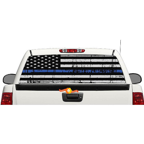 USA-Flagge mit blauer Linie Heckscheiben- oder Heckklappen-Vinylaufkleber für Pick-up-Trucks und SUVs