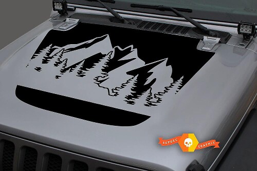 Forest Mountains Hauben Vinylaufkleber für Jeep Gladiator & Wrangler