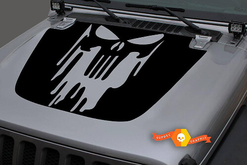 Punisher Totenschädel Kapuzen Vinyl-Aufkleber für Jeep Wrangler und Gladiator