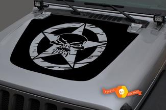 Jeep 2018-2021 Gladiator JT Wrangler JL JLU Motorhaube Zerstörter Militärstern mit Totenkopf Vinyl-Aufkleber-Aufkleber-Grafik
