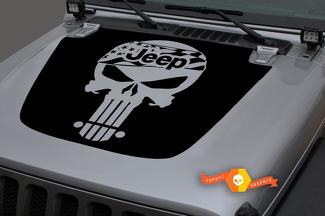 Jeep 2018–2021 Gladiator JT Wrangler JL JLU Motorhaube Schädel Punisher USA Flagge Vinyl Aufkleber Aufkleber Grafik

