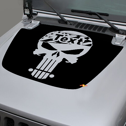 Jeep 2018–2021 Gladiator JT Wrangler JL JLU Motorhaube Schädel Punisher USA Flagge Vinyl Aufkleber Aufkleber Grafik
