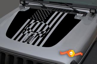 Jeep 2018–2021 Gladiator JT Wrangler JL JLU Motorhaube Punisher Skull USA Flagge Vinyl Aufkleber Aufkleber Grafik
