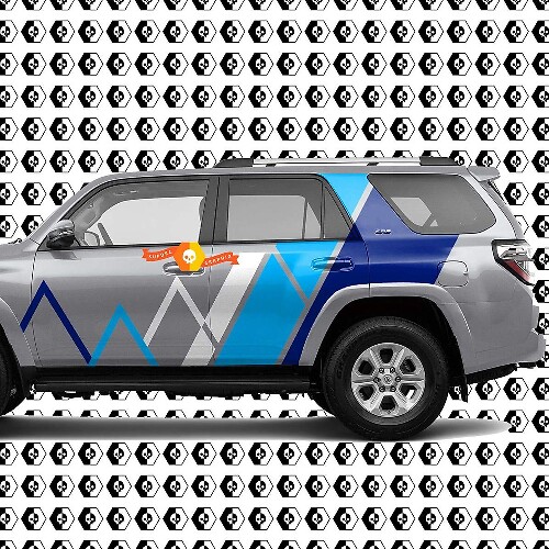 Toyota 4Runner Mountains Lines and Stripes Vintage Retro Decal Blue Colors Sticker Graphic Side Bed Bedside Body Kit For 4Runner 2013 - now
