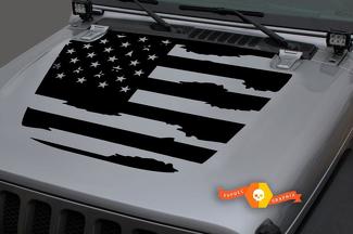 Jeep 2018–2021 Gladiator Wrangler JL JLU JT Motorhaube US USA-Flagge zerstörte schäbige Vinyl-Aufkleber-Grafik
