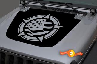 Jeep 2018–2021 Gladiator Wrangler JL JLU JT Hood War Star USA Flagge Vinyl Aufkleber Aufkleber Grafik
