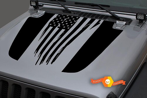 Abgenutzter Aufkleber mit Amerikanischer Flagge für die Motorhaube des Jeep Wrangler JL JLU und Gladiator JT