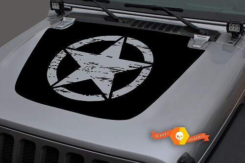 Verwitterter Militärstern Motorhauben-Vinylaufkleber für Jeep Wrangler & Gladiator