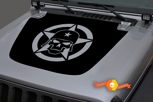 Totenkopf Militärstern Motorhaubenaufkleber aus Vinyl für Jeep Wrangler und Gladiator
