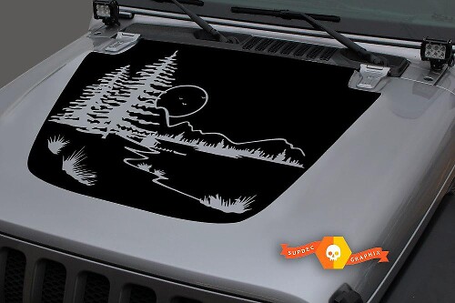 Forest Mountains Mond Hauben Vinyl-Aufkleber für Jeep Wrangler und Gladiator