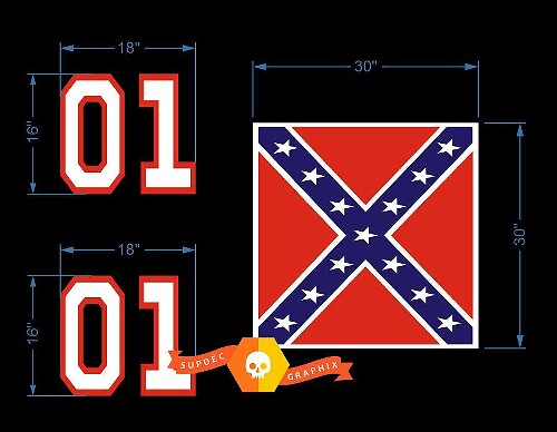 General Lee Stil 01 Nummern- und Flaggen-Vinylaufkleber-Set
