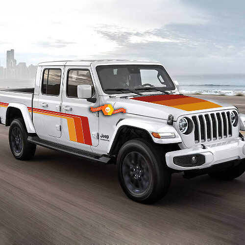 Retro-Stil Seiten- und Motorhaubenstreifen Vinylaufkleber-Set für Jeep Gladiator