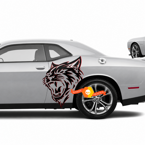Custom Cat Head Red Edge Pair Seite Hinterer Kotflügel Vinylaufkleber für Dodge Challenger Hellcat