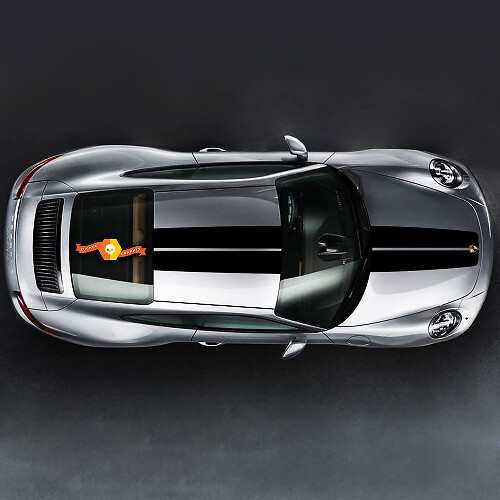 Doppeltes Racing-Motorhauben- und Dachstreifen-Vinylaufkleber-Kit für Porsche 911 Turbo S