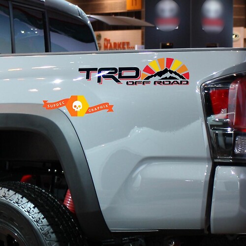 Paar TRD 4x4 Offroad mit Bergen Vintage Sunset Retro Old Style Side Vinyl Aufkleber Aufkleber passend für Tacoma Tundra 4Runner
