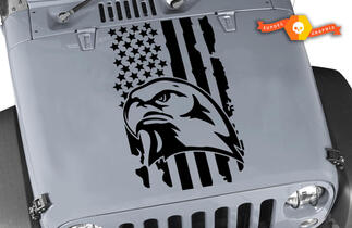 Jeep Distressed Eagle USA-Flagge Vinyl-Aufkleber für die Motorhaube, passend für jeden Motorhaubenvogel

