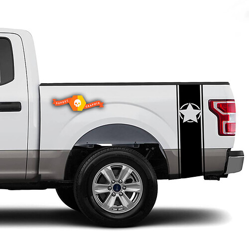 Military Star Racer Bettseitenstreifen LKW-Aufkleber – passend für Ram Chevy Ford Jeep Gladiator
