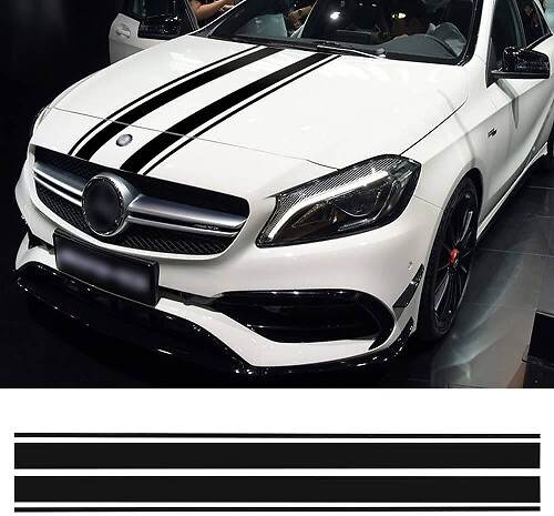 Motorhaubenaufkleber mit schwarzen Streifen für Mercedes Benz A C GLA GLC CLA 45 AMG W176 C117 W204 W205 Stil Motorhaubenstreifengrafik
