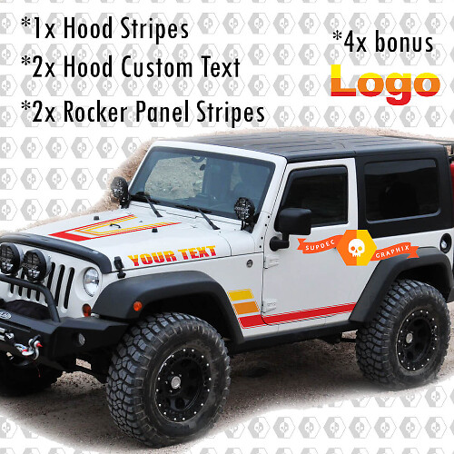 Vintage Hauben- und Seitenstreifen Vinyl-Aufkleber für Jeep Wrangler Rubicon Renegade JK