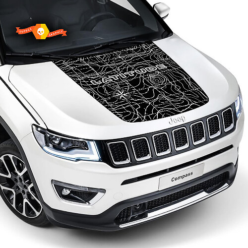Topographische Kartenlogo Hauben-Vinylaufkleber Grafiken 2 für Jeep Compass Latitude