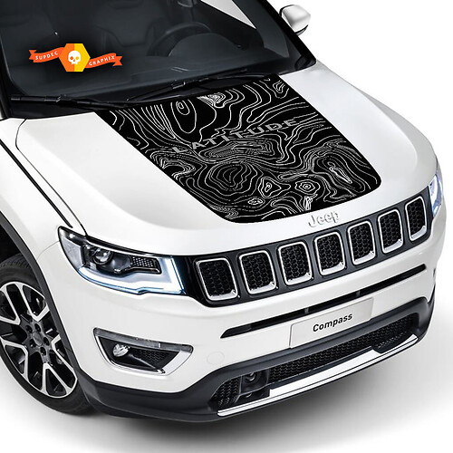 Topografische Karte, Vinyl-Motorhauben-Aufkleber, Grafik für Jeep Compass Latitude Modelle 2017 2018 2019 2020 #2
