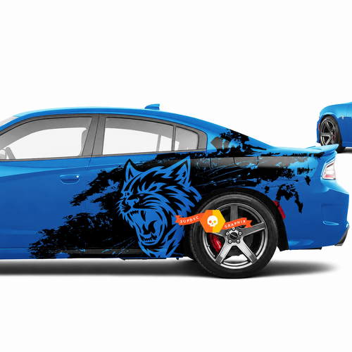 Custom Cat Head Distressed Grunge Pair Seite Hinterer Kotflügel Vinylaufkleber für Dodge Challenger Hellcat