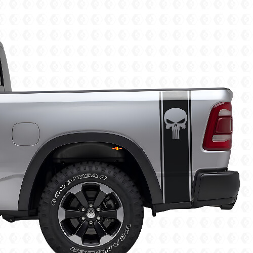 Punisher Skull Bettseiten-Streifen Vinyl-Aufkleberset für Dodge Ram