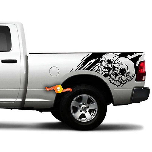 Two Skulls Grafik hinterer Seiten-Vinyl-Aufkleber Decal für Dodge Toyota Jeep Nissan Trucks