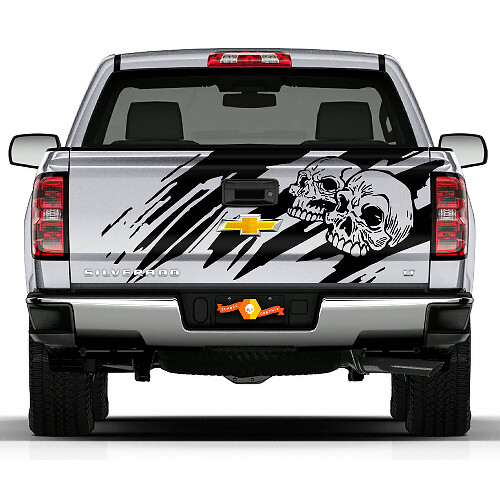 Totenkopf im Used-Look Design Heckklappen-Vinylaufkleber für Chevrolet Silverado