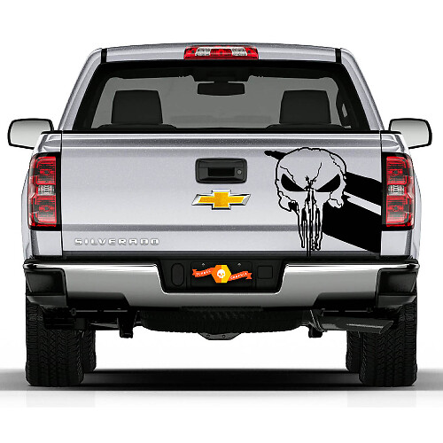Punisher Skull Twin Stripes Heckklappen-Vinylaufkleber für Chevy Dodge Toyota Jeep Trucks