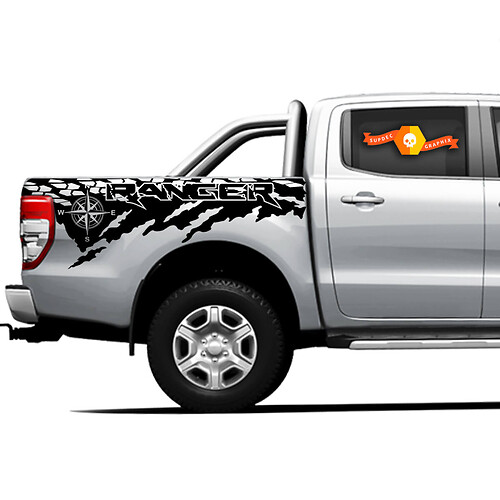2 X Ranger Raptor Destroyed Tire Tracks Bed Side Vinyl Sticker Decals
