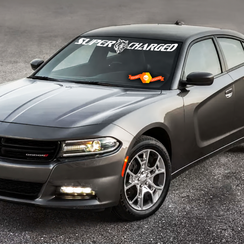 Supercharged Cat Head Banner Windschutzscheibe Vinylaufkleber für Dodge Charger 2011-2016