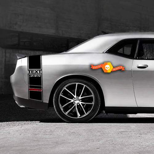 345 Hemi Style Custom TEXT Tail Band Kit — Vinylaufkleber (hinterer Kotflügel, Kofferraum, hintere Stoßstange) für Dodge Challenger