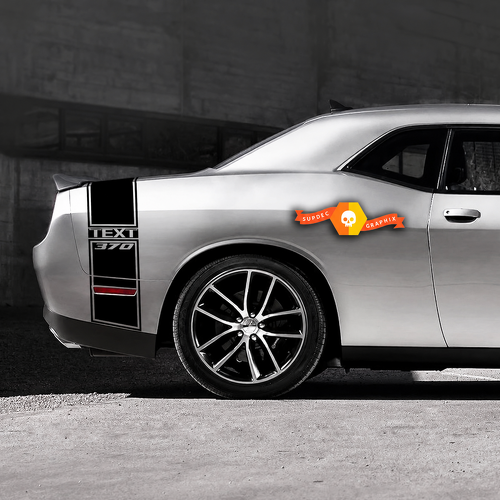 370 Hemi Style Custom TEXT Tail Band Kit — Vinylaufkleber (hinterer Kotflügel, Kofferraum, hintere Stoßstange) für Dodge Challenger