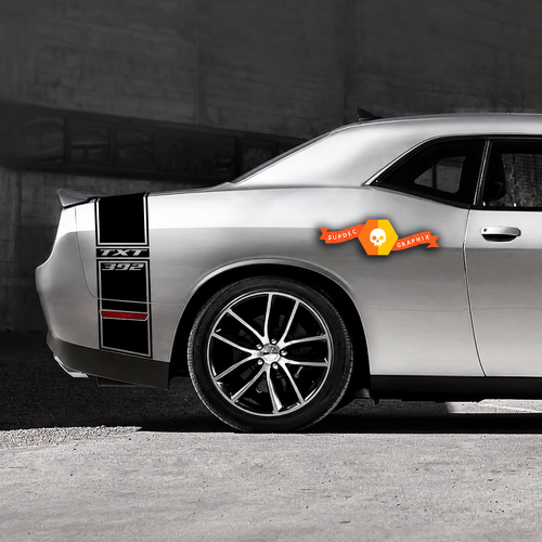 392 SRT Style Custom TXT Tail Band Kit — Vinylaufkleber (hinterer Kotflügel, Kofferraum, hintere Stoßstange) für Dodge Challenger