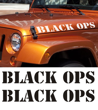 2 SCHWARZE OPS-Vinyl-Motorhauben-Jeep Wrangler Rubicon-Aufkleber