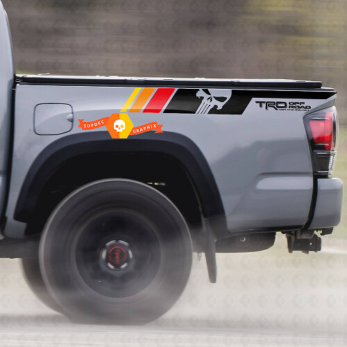 Paar TRD Sport PRO Offroad-Vintage-Farben Punisher-Streifen für Tacoma-Seiten-Vinyl-Aufkleber, passend für Toyota Tacoma 2005–2020
