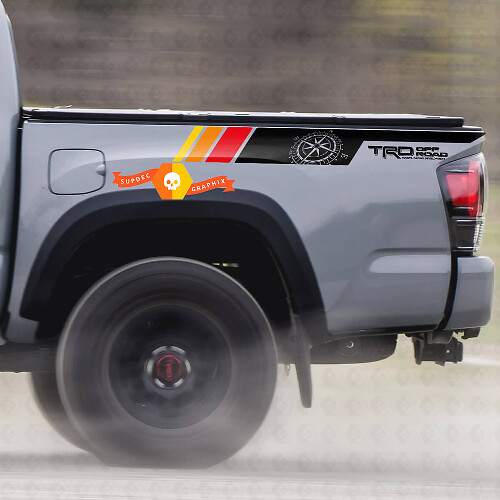 Paar TRD Sport PRO Offroad-Vintage-Farben Kompassstreifen für Tacoma-Seiten-Vinyl-Aufkleber, passend für Toyota Tacoma 2005–2020
