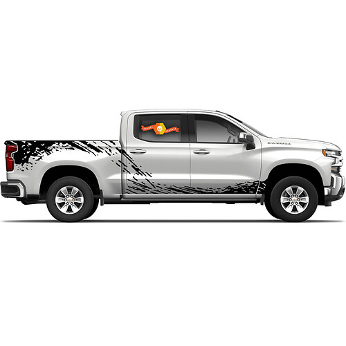 2 Spritzstreifen-Aufkleber, kompatibel mit Chevrolet Silverado 2019 2020 Crew Cab 1500, Seitenbett – Türen, Schlammspritzer
