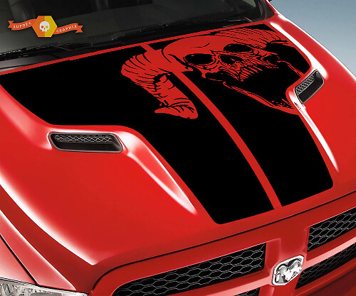 Rebel Grunge Schädel Motorhauben Vinyl-Aufkleber für Dodge Ram 1500 2500 2010-2018