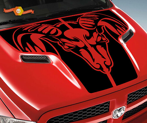 Tribal Ram Schädel Motorhauben Vinyl-Aufkleber für Dodge Ram 1500 2500 2010-18