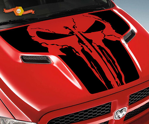 Punisher-Stil Schädel Motorhauben Vinyl-Aufkleber für Dodge Ram 1500 2500 2010-2018
