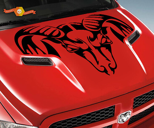 Ram Totenkopf Grunge Motorhaube LKW Vinylaufkleber Decal Grafik für Dodge Ram 1500 2500