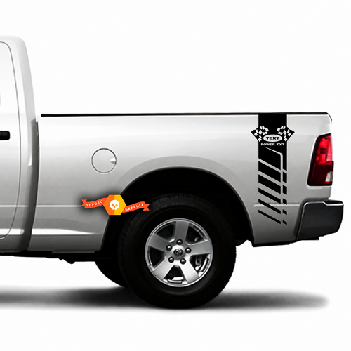 TEXT POWER TXT Kariertes segmentiertes Streifenpaar Bedside-Vinylaufkleber für Dodge Ram 1500
