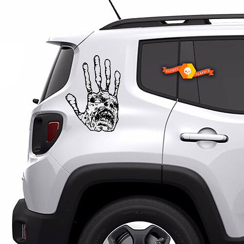 2 x Zombie-Hand-Schädel-Apokalypse-Untote-Horror-Fenster-Bett-SUV-Haube-Tür-Grafik-Vinyl-Aufkleber-LKW-Auto-Pickup-Aufkleber
