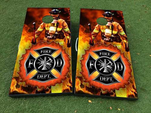 Fire Department Feuerwehrmann Cornhole Brettspiel-Aufkleber Vinylfolie mit laminierter Folie